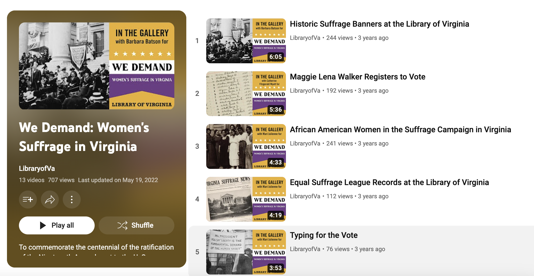 Videos from the “We Demand: Women’s Suffrage in Virginia” Playlist
